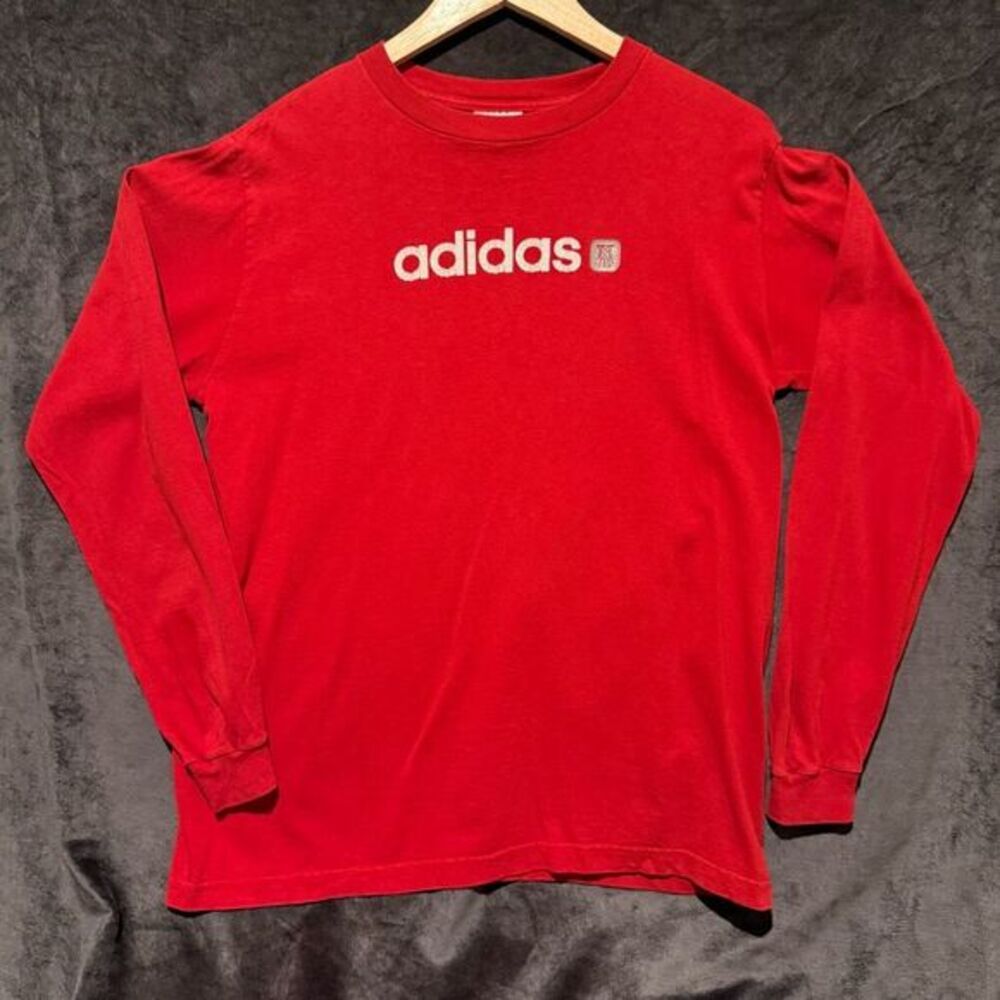Vintage Adidas Mens Long Sleeve Logo Shirt Size XL Red Athletic‎ Sporty
